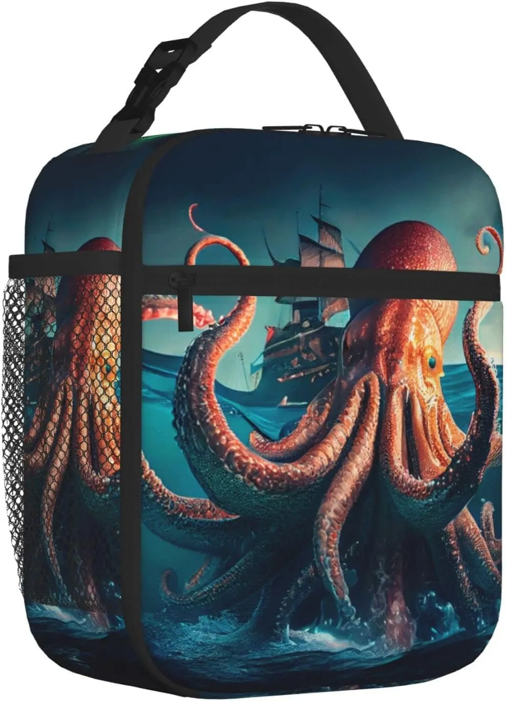 Giant Octopus Lunch Bag for Mens Womens Insulated Reusable Lunch Box with Adjustable Shoulder Strap