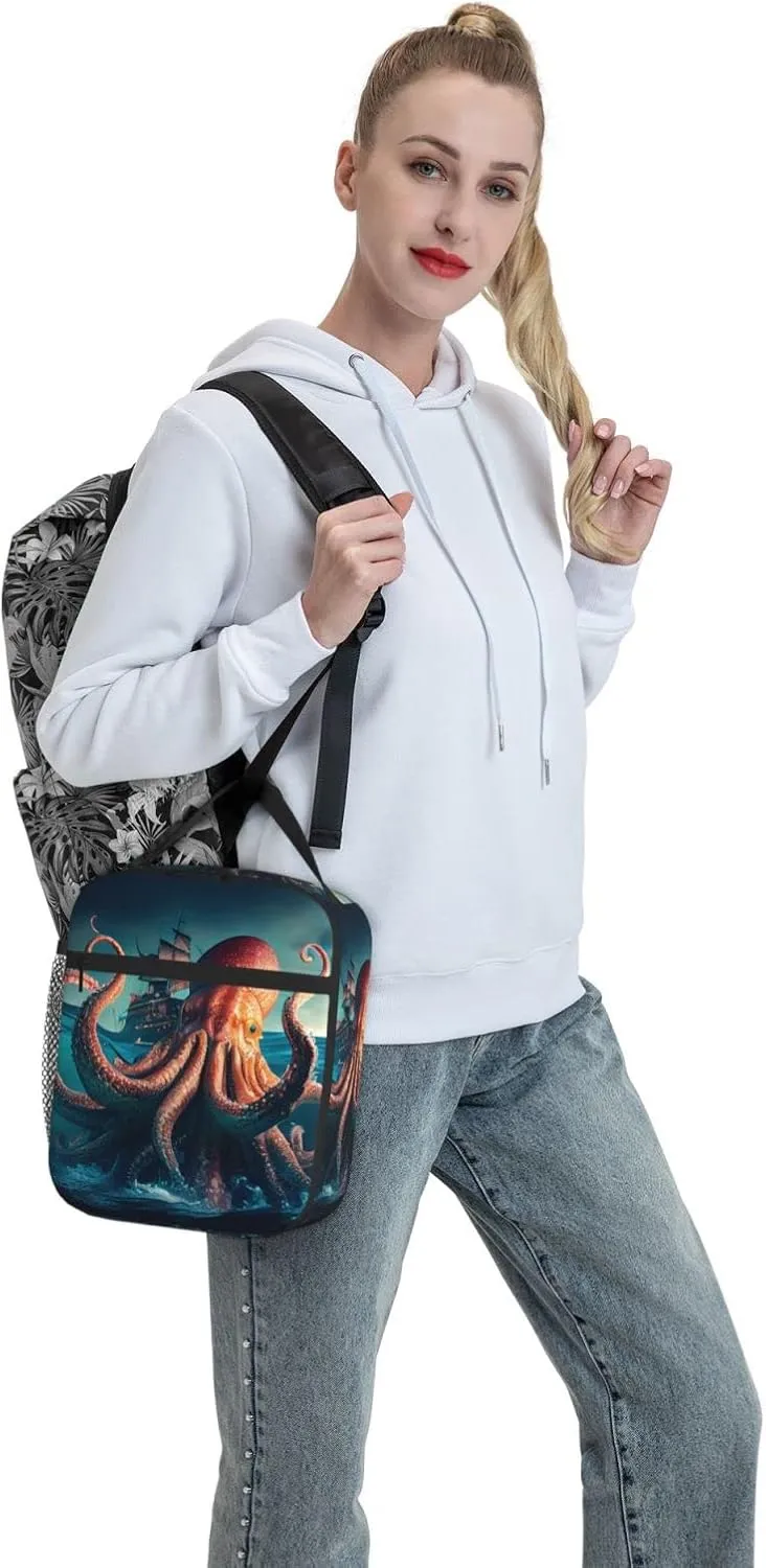 Giant Octopus Lunch Bag for Mens Womens Insulated Reusable Lunch Box with Adjustable Shoulder Strap