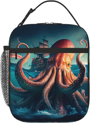 Giant Octopus Lunch Bag for Mens Womens Insulated Reusable Lunch Box with Adjustable Shoulder Strap