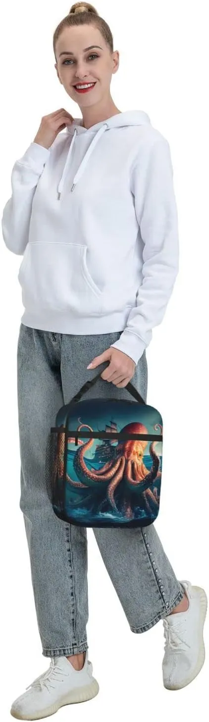 Giant Octopus Lunch Bag for Mens Womens Insulated Reusable Lunch Box with Adjustable Shoulder Strap