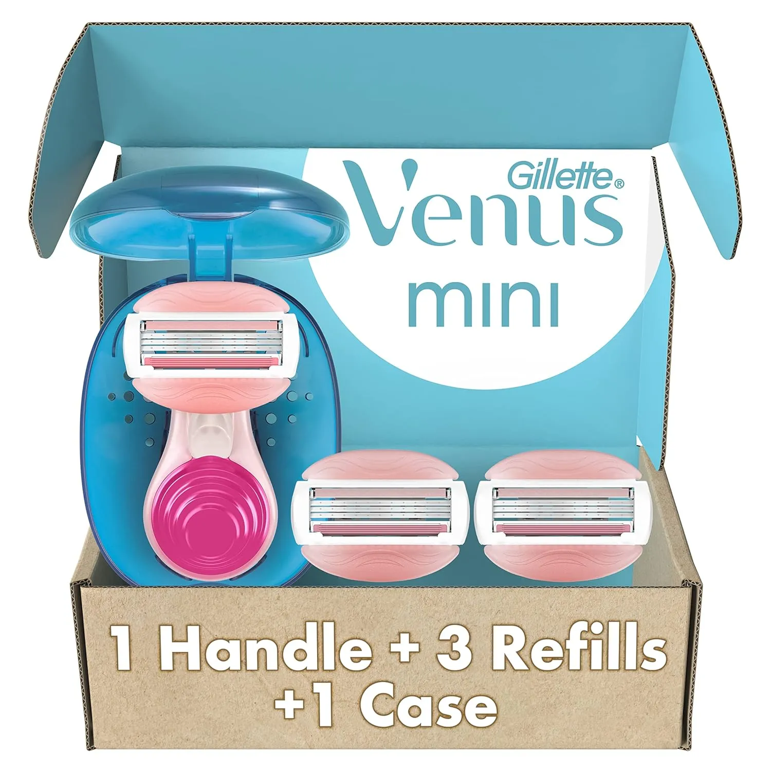 Gillette Venus Mini ComfortGlide White Tea Razors for Women, Includes 1 Mini Handle   3 Refills   1 Case