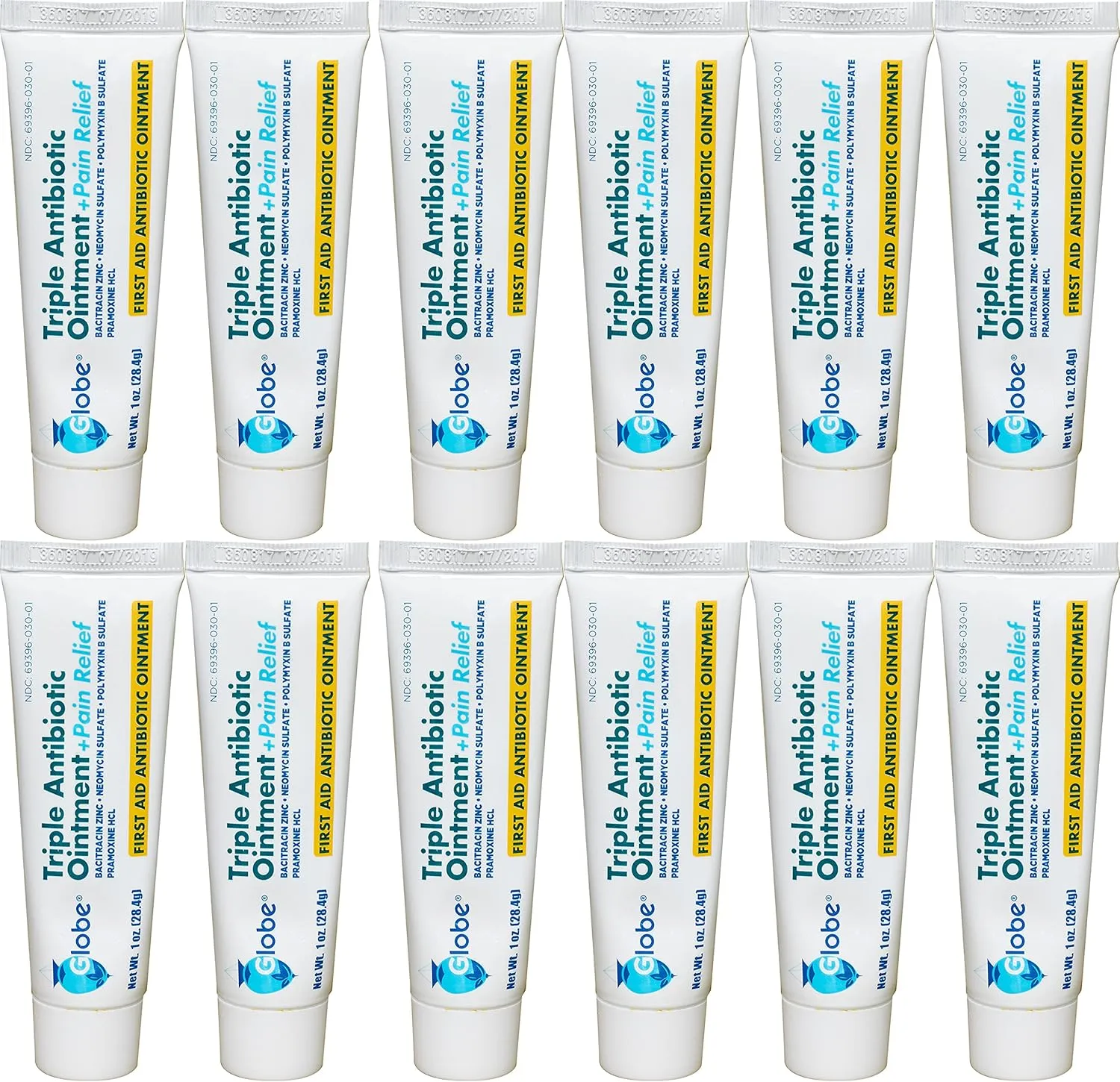 Globe Triple Antibiotic   Pain Relief Dual Action Ointment, 1 Oz | 24 Hour Pain and Infection Protection (12- Value Pack) (12 Pack)