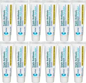 Globe Triple Antibiotic   Pain Relief Dual Action Ointment, 1 Oz | 24 Hour Pain and Infection Protection (12- Value Pack) (12 Pack)