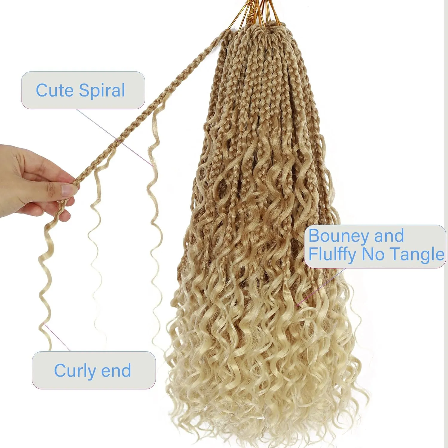 Goddess Box Braids Crochet Hair for Black Women 8Pack Boho Crochet Braids Pre Looped Crochet Boho Braids with Curly Ends Brown Blonde Ombre Crochet Hair 27/613,14inch