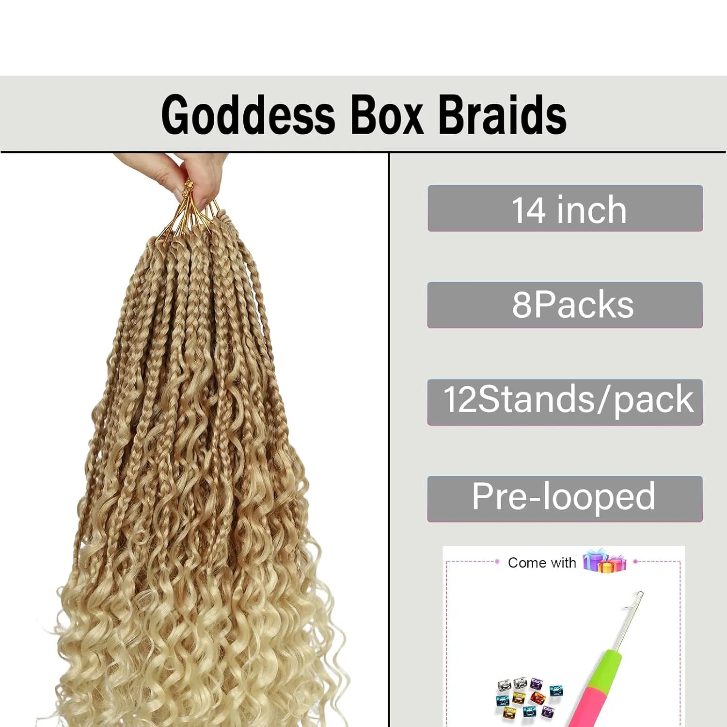 Goddess Box Braids Crochet Hair for Black Women 8Pack Boho Crochet Braids Pre Looped Crochet Boho Braids with Curly Ends Brown Blonde Ombre Crochet Hair 27/613,14inch