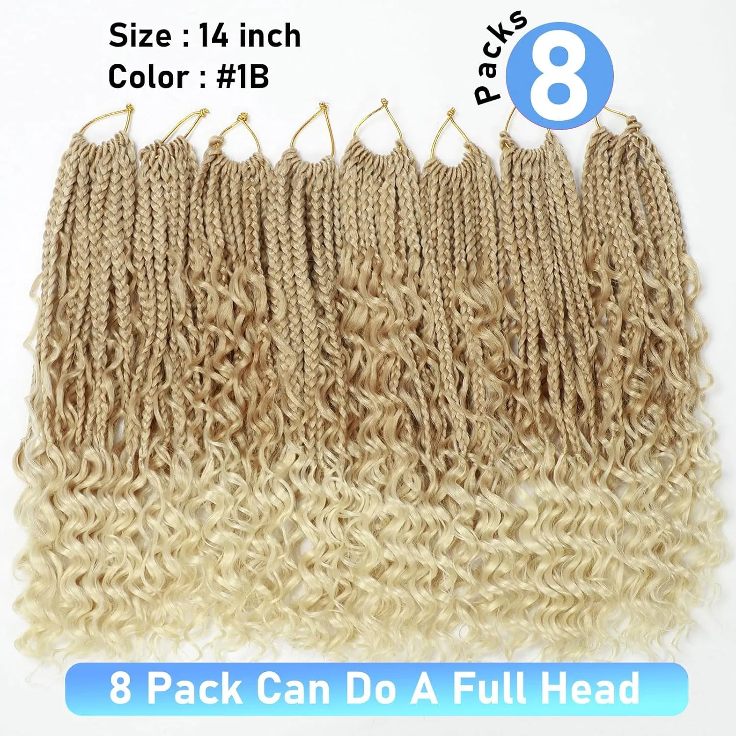 Goddess Box Braids Crochet Hair for Black Women 8Pack Boho Crochet Braids Pre Looped Crochet Boho Braids with Curly Ends Brown Blonde Ombre Crochet Hair 27/613,14inch