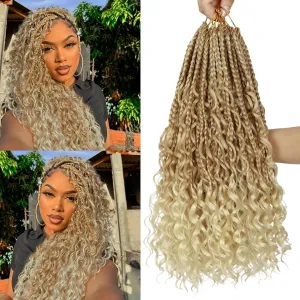 Goddess Box Braids Crochet Hair for Black Women 8Pack Boho Crochet Braids Pre Looped Crochet Boho Braids with Curly Ends Brown Blonde Ombre Crochet Hair 27/613,14inch