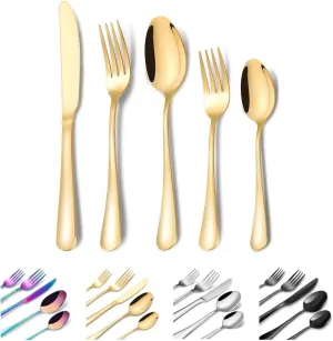 Gold Silverware Set, 30 Piece Flatware Cutlery Set for 6, 18/10 Stainless Steel Silverware, Mirror Polished Cutlery Utensil Set Includes Knife Fork Spoon For Home Kitchen Restaurant Gift