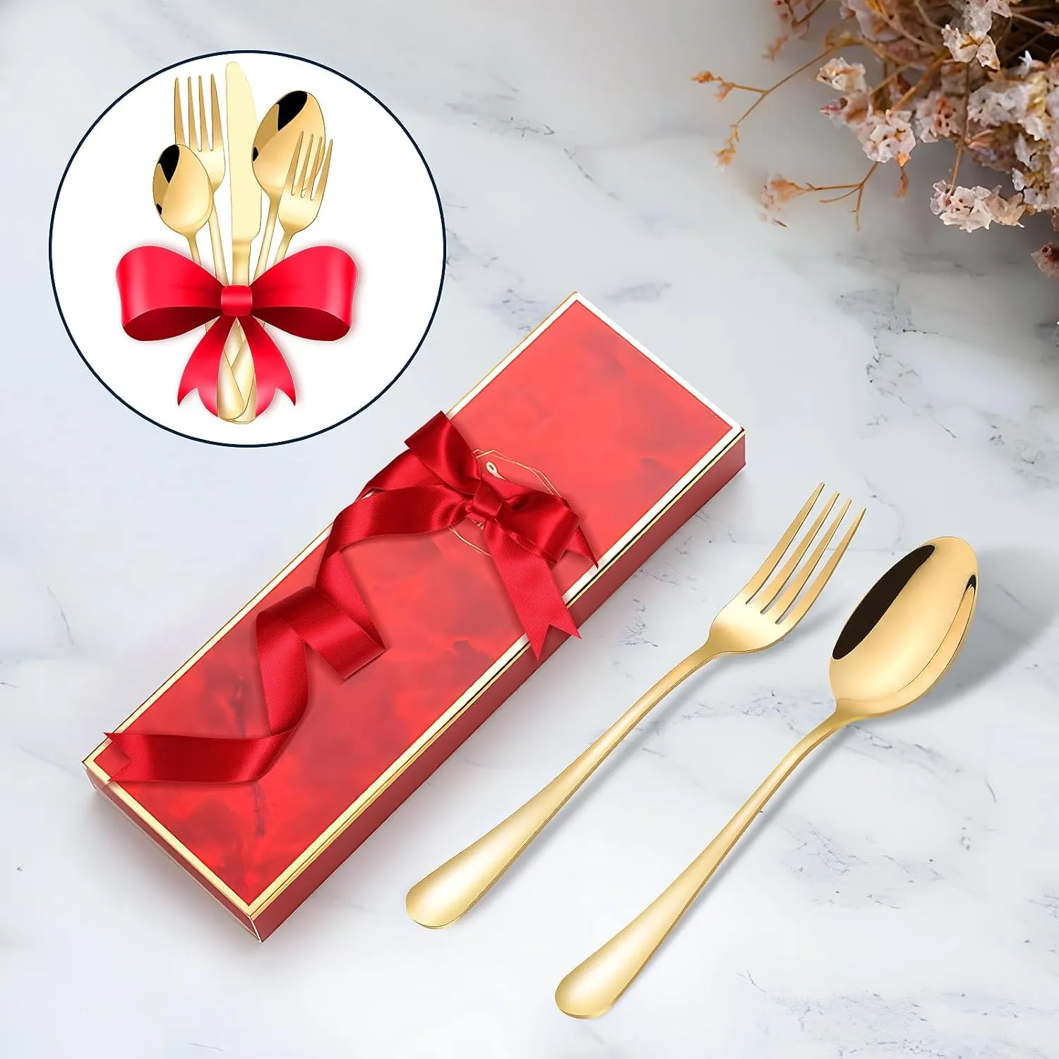 Gold Silverware Set, 30 Piece Flatware Cutlery Set for 6, 18/10 Stainless Steel Silverware, Mirror Polished Cutlery Utensil Set Includes Knife Fork Spoon For Home Kitchen Restaurant Gift