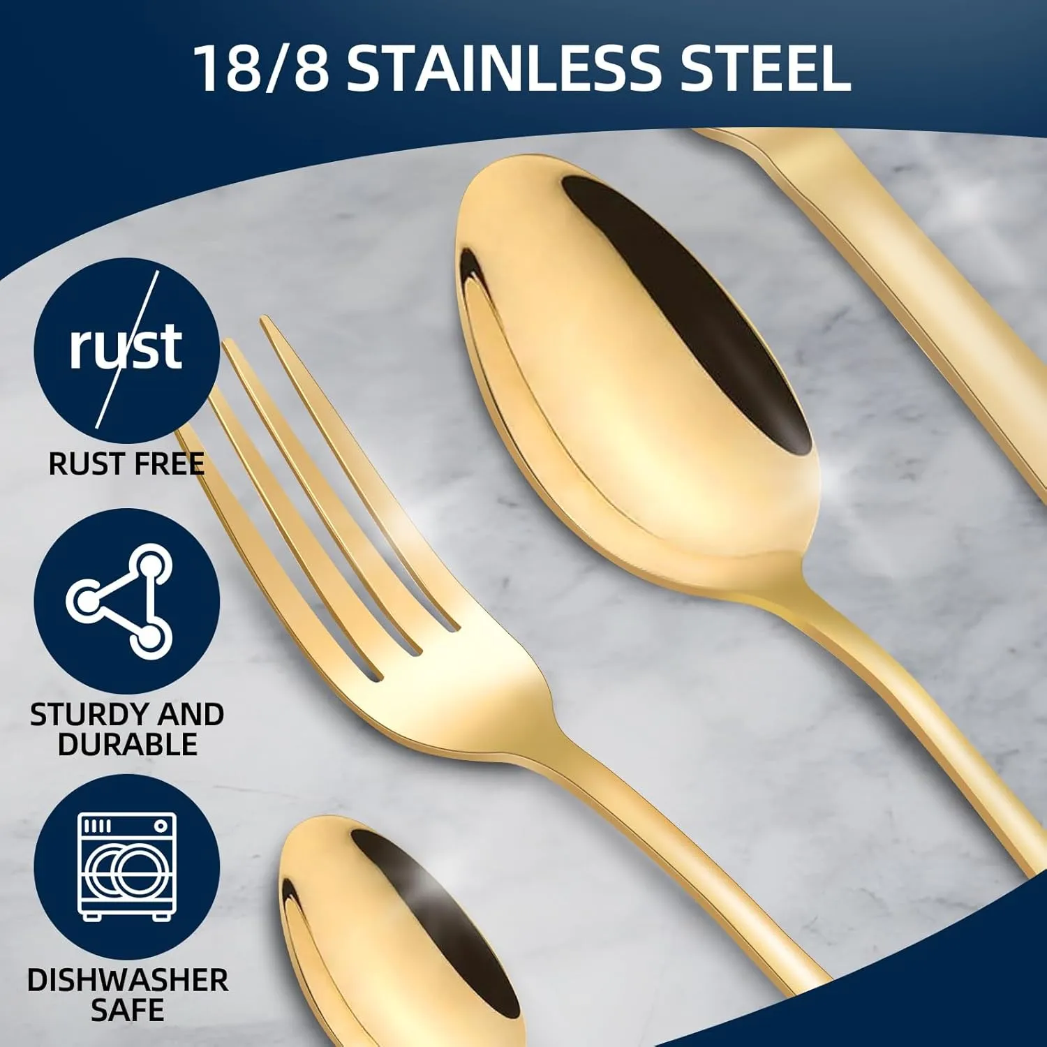 Gold Silverware Set, 30 Piece Flatware Cutlery Set for 6, 18/10 Stainless Steel Silverware, Mirror Polished Cutlery Utensil Set Includes Knife Fork Spoon For Home Kitchen Restaurant Gift