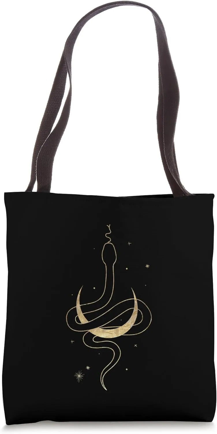 Gold Snake and Moon Phases / Snake / Crescent Moon Tote Bag