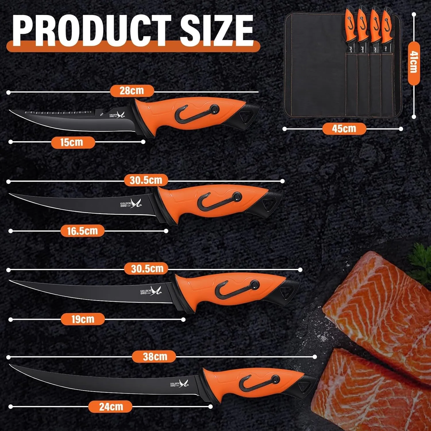 Golden Bird Filleting Knife Set - 5 Pcs Fishing Knife 5Cr15Mov Boning Knives with Protective Sheath, Sharp Blade for Meat Cutting, Non-Slip Handles Knives for with Storage Bag