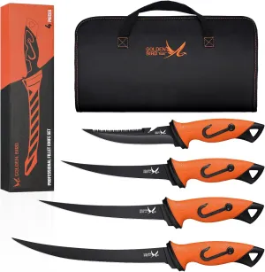 Golden Bird Filleting Knife Set - 5 Pcs Fishing Knife 5Cr15Mov Boning Knives with Protective Sheath, Sharp Blade for Meat Cutting, Non-Slip Handles Knives for with Storage Bag