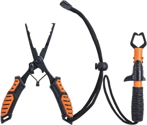 Goture Fishing Pliers, Fish Lip Gripper Muti-Function Fishing Tools Kit Braid Scissors and Split Ring Pliers, Fishing Hook Remover, Saltwater Resistant Fishing Gear with Sheath Lanyard