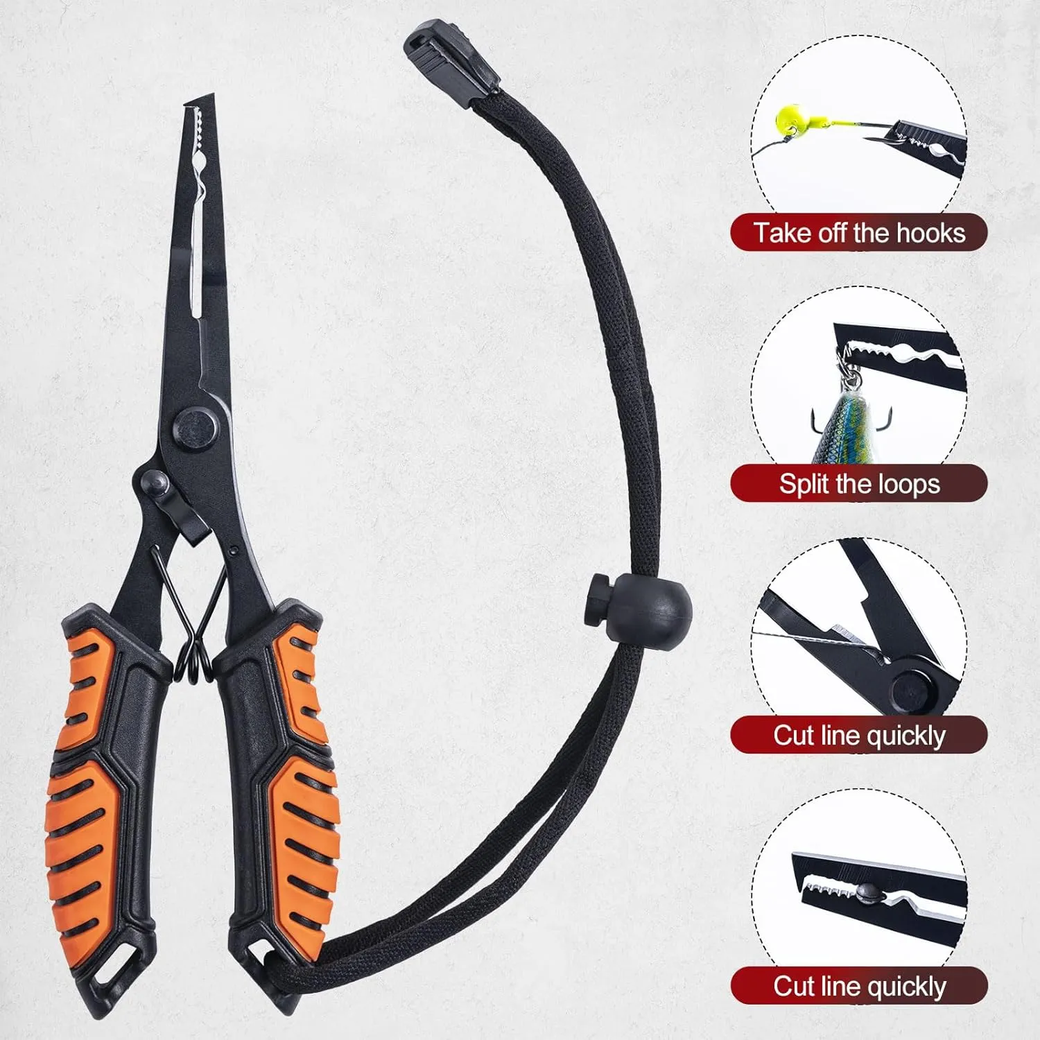 Goture Fishing Pliers, Fish Lip Gripper Muti-Function Fishing Tools Kit Braid Scissors and Split Ring Pliers, Fishing Hook Remover, Saltwater Resistant Fishing Gear with Sheath Lanyard
