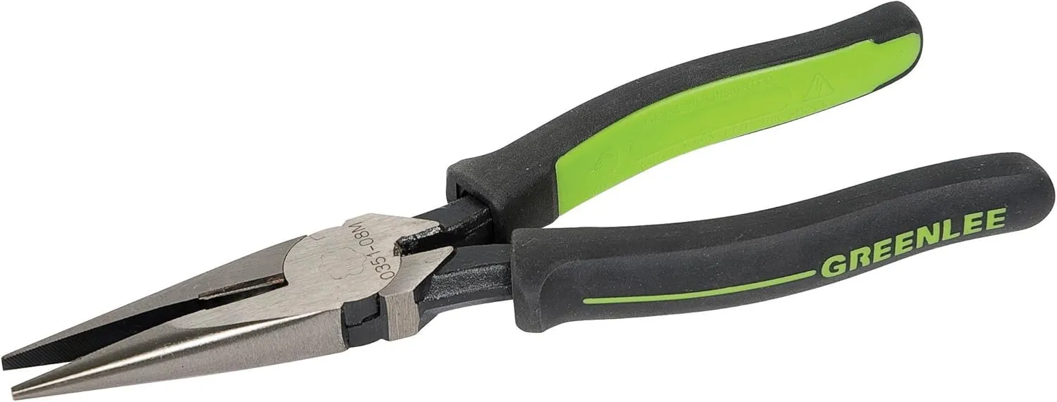 Greenlee 0351-08M Long Nose Pliers/Side Cutting, Molded Grip, 8"