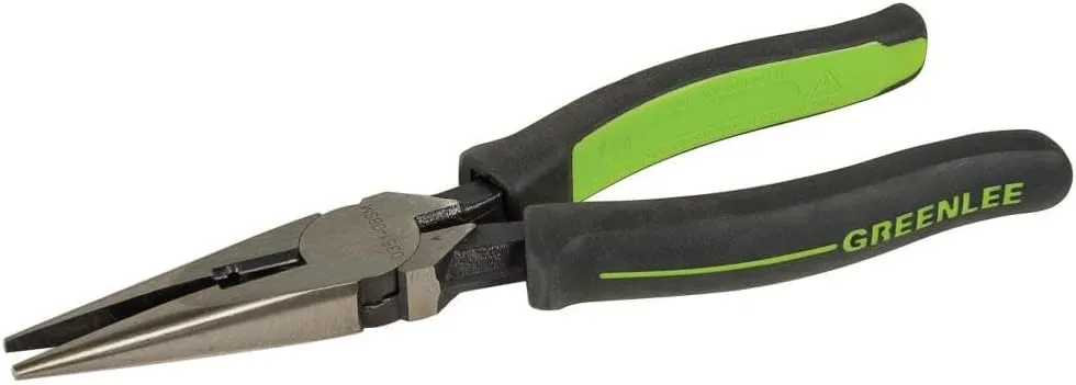 Greenlee 0351-08SM Long Nose Pliers/Side Cutting With Stripping Hole, Molded Grip, 8"
