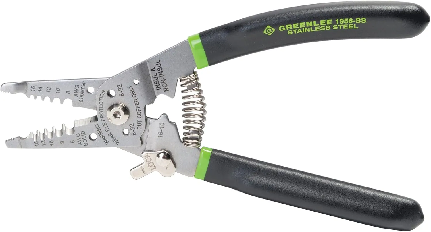 Greenlee 1956-SS Pro Stainless Wire Stripper, Cutter and Crimper Curve, 6-14AWG, 7.5-Inches