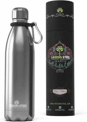 Greens Steel Stainless Steel Water Bottle - 25 oz, Steel | Vacuum Insulated Double Wall with Screw Lid/Leak Proof | Thermal Travel Sports Canteen Coffee Flask