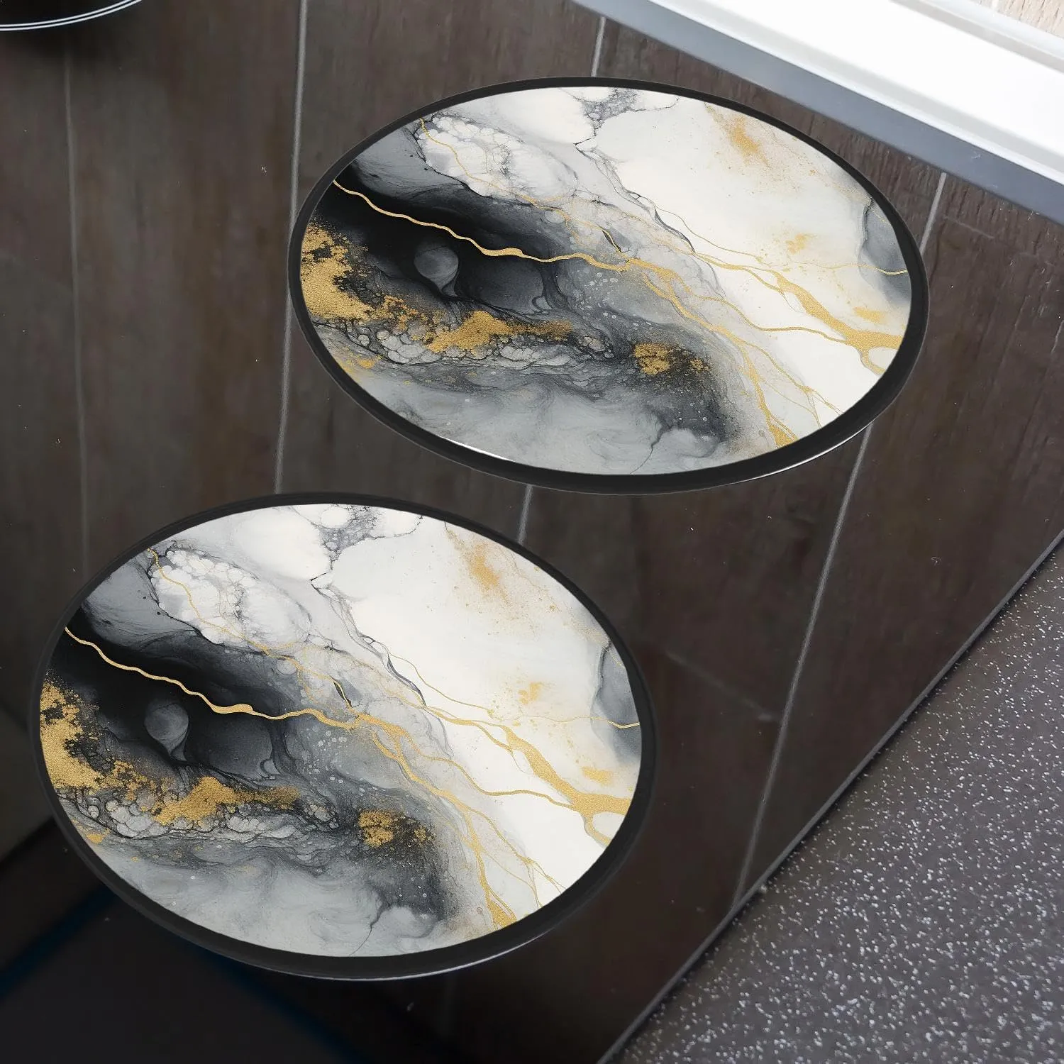 Grey Swirl Blue Marble Print Set of 4 Stove Burner Covers - Premium Round Electric Stove Range Protectors,8 IN & 10 IN