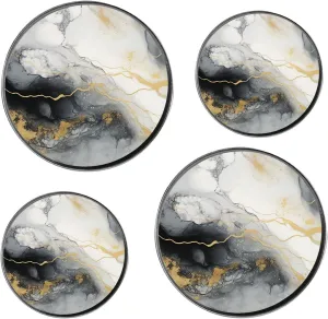 Grey Swirl Blue Marble Print Set of 4 Stove Burner Covers - Premium Round Electric Stove Range Protectors,8 IN & 10 IN