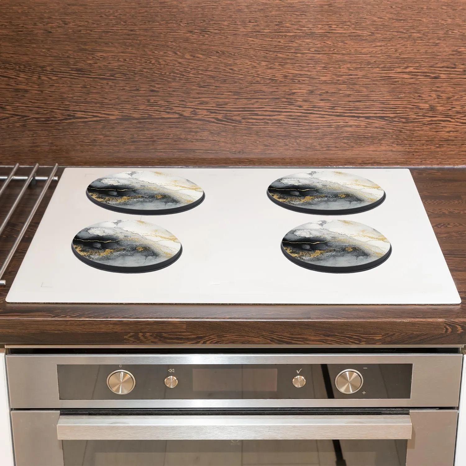 Grey Swirl Blue Marble Print Set of 4 Stove Burner Covers - Premium Round Electric Stove Range Protectors,8 IN & 10 IN