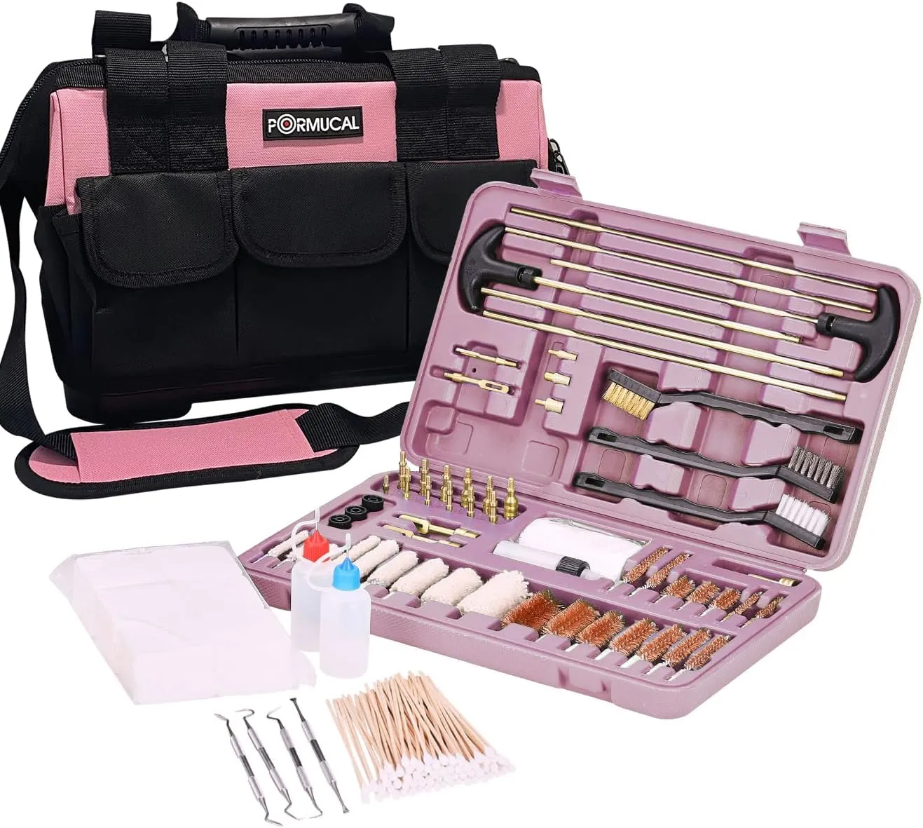 Gun Cleaning Kit with Gun Brushes Cleaning Patches and Stainlee Steel Cleaning Picks for All Caliber Rifle Handgun Shot Gun Cleaning Hard Case in Wide Mouth Tool Bag.