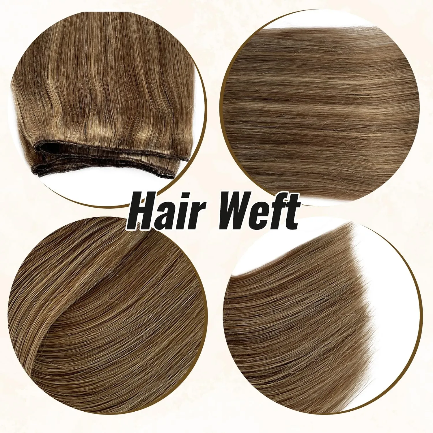 Hand Tied Weft Hair Extensions Human Hair 100 Gram Invisible Sew in Hair Bundles Beaded Weft Hair Extensions Human Hair Extensions Sew in Beige Blonde Highlights Human Hair Weave Bundles Full Head 16”