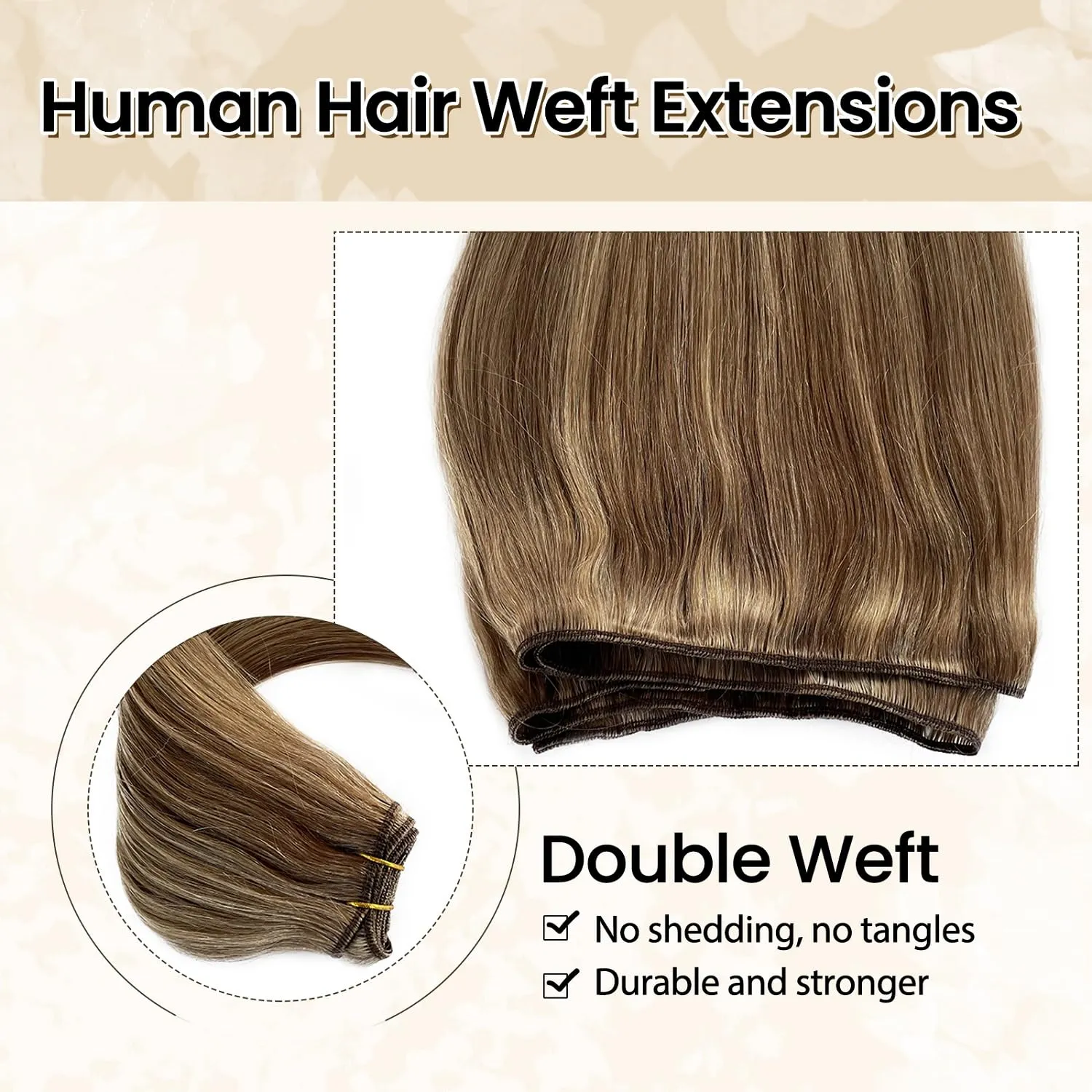 Hand Tied Weft Hair Extensions Human Hair 100 Gram Invisible Sew in Hair Bundles Beaded Weft Hair Extensions Human Hair Extensions Sew in Beige Blonde Highlights Human Hair Weave Bundles Full Head 16”
