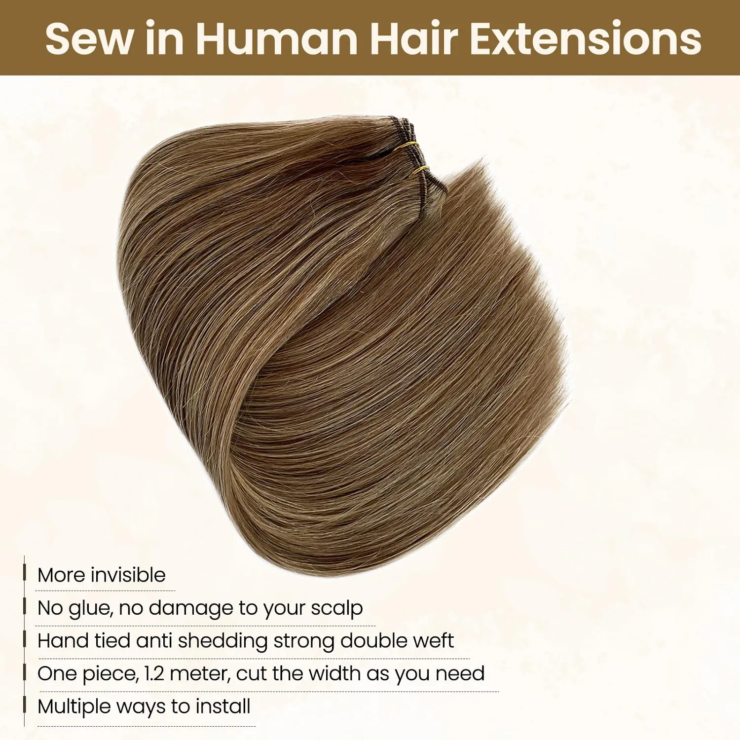 Hand Tied Weft Hair Extensions Human Hair 100 Gram Invisible Sew in Hair Bundles Beaded Weft Hair Extensions Human Hair Extensions Sew in Beige Blonde Highlights Human Hair Weave Bundles Full Head 16”