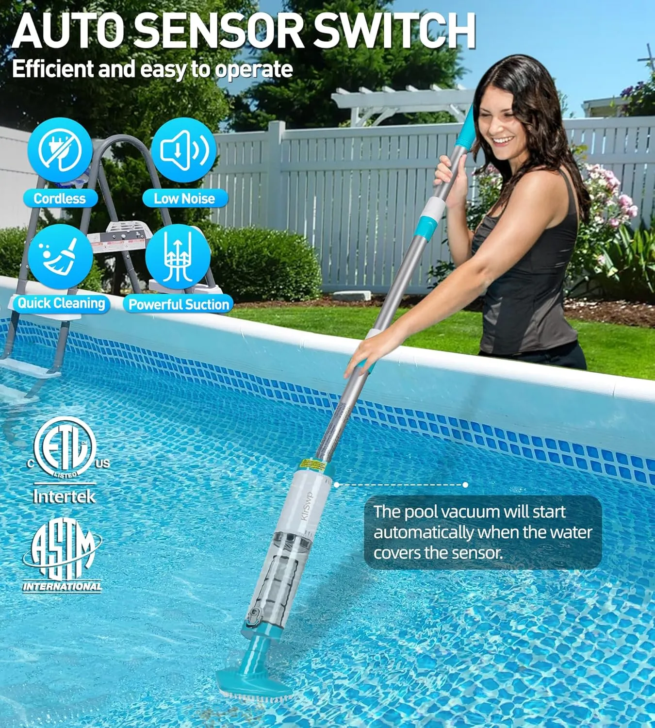 Handheld Pool Vacuum Cordless, Auto Start Spa Vacuum for Hot Tub with 3 Brush Heads, 2H Fast Charging Battery Pool Vacuum Running 90 Mins, Pool Cleaner Vacuum for Above Ground and Inground Pool