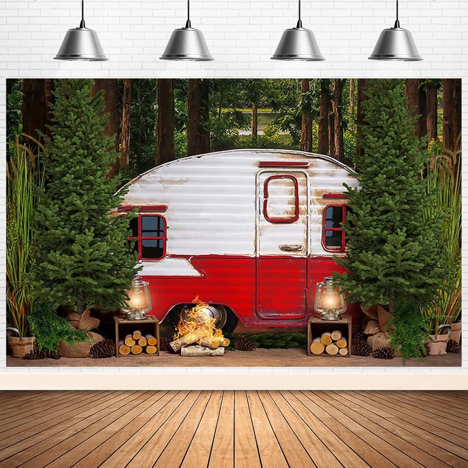 Happy Camper Backdrop for Photography Camping Adventure Awaits Background Forest Newborn Birthday Party Decorations Outdoor Camping Tent Party Cake Table Backdrop Banner,8X6FT
