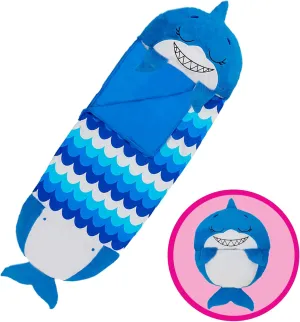 Happy Nappers Pillow & Sleepy Sack- Comfy, Cozy, Compact, Super Soft, Warm, All Season, Sleeping Bag with Pillow- Blue Shark (Large 66” x 30”)