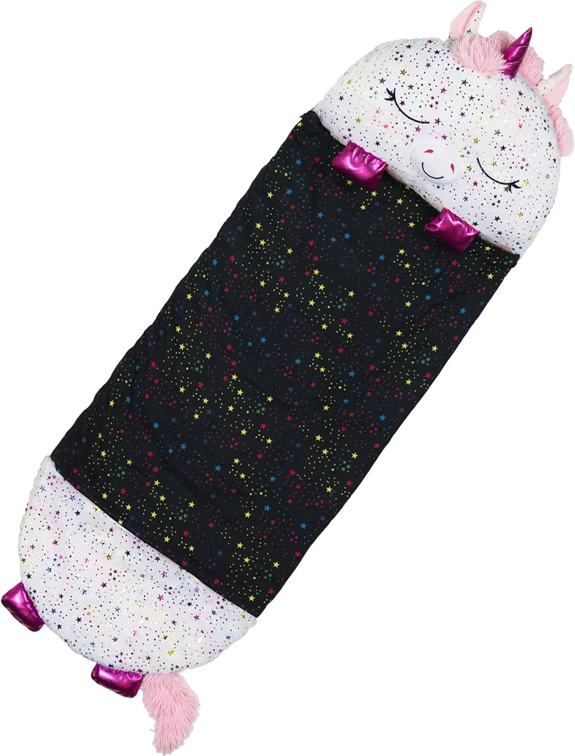 Happy Nappers Pillow & Sleepy Sack- Comfy, Cozy, Compact, Super Soft, Warm, All Season, Sleeping Bag with Pillow- Medium 54” x 20”, Shimmer Unicorn