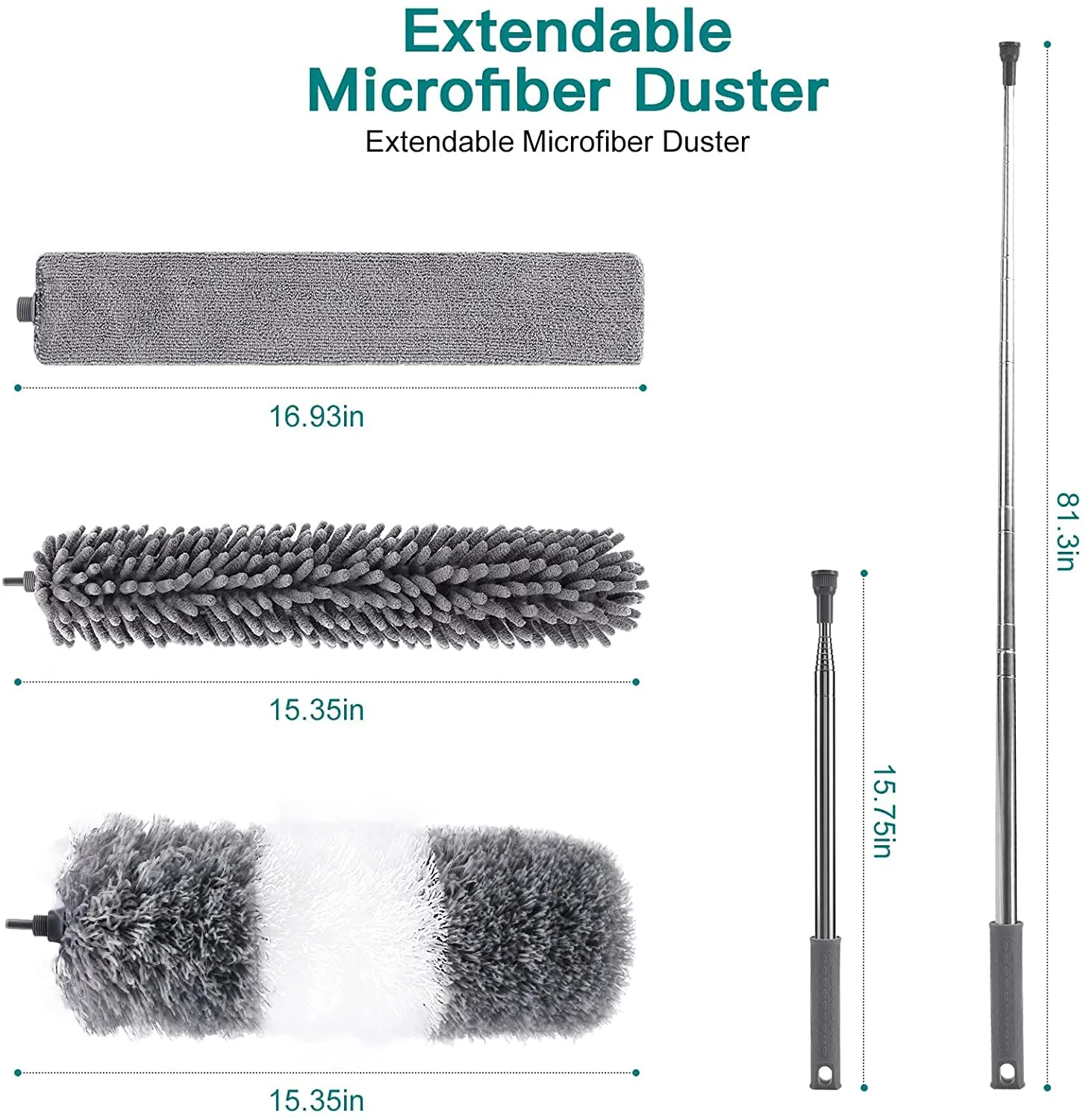 happylost17 3 in 1 Microfiber Dusters Detachable with Extension Pole 30-100" Duster Cleaning Kit