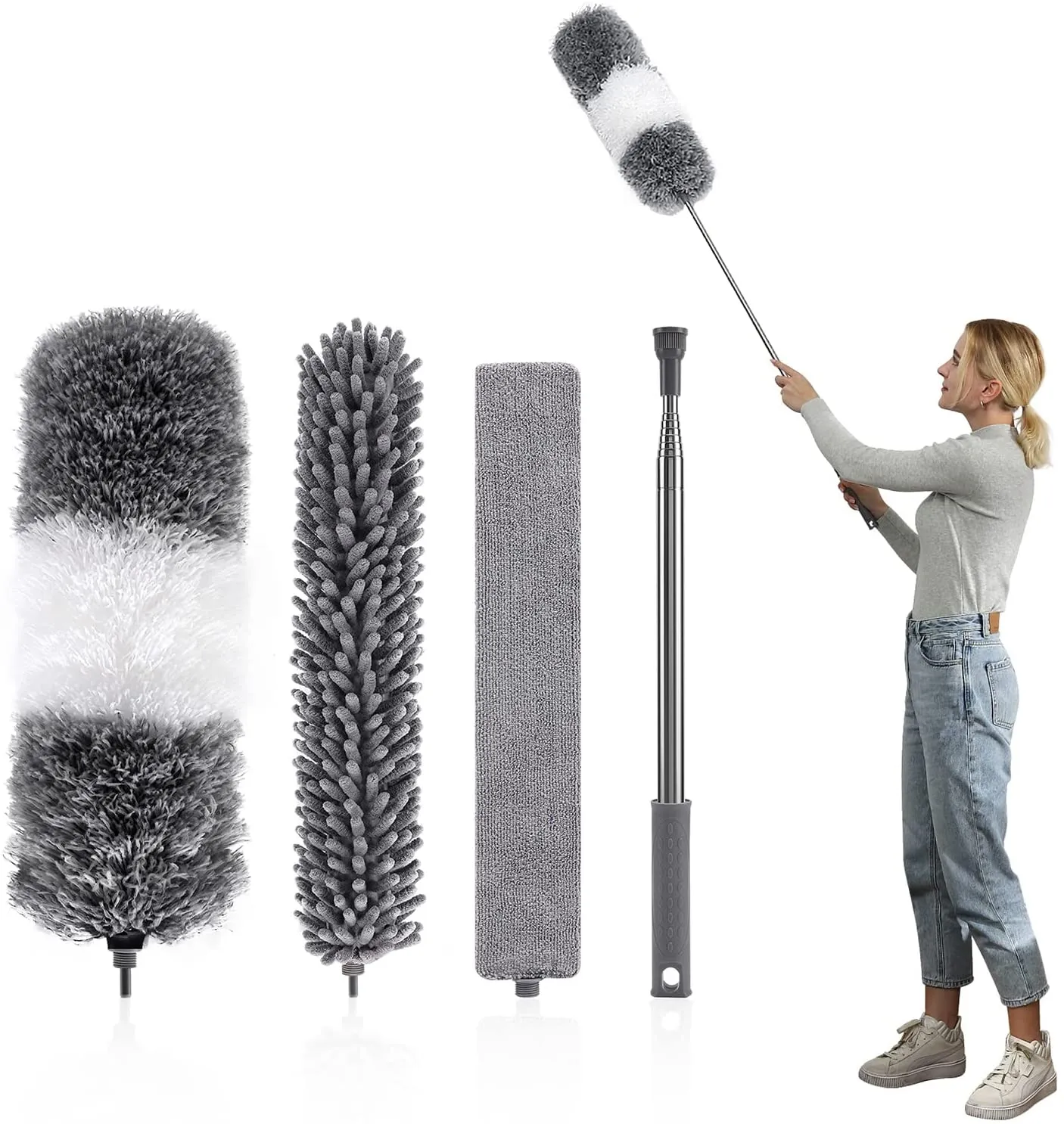 happylost17 3 in 1 Microfiber Dusters Detachable with Extension Pole 30-100" Duster Cleaning Kit