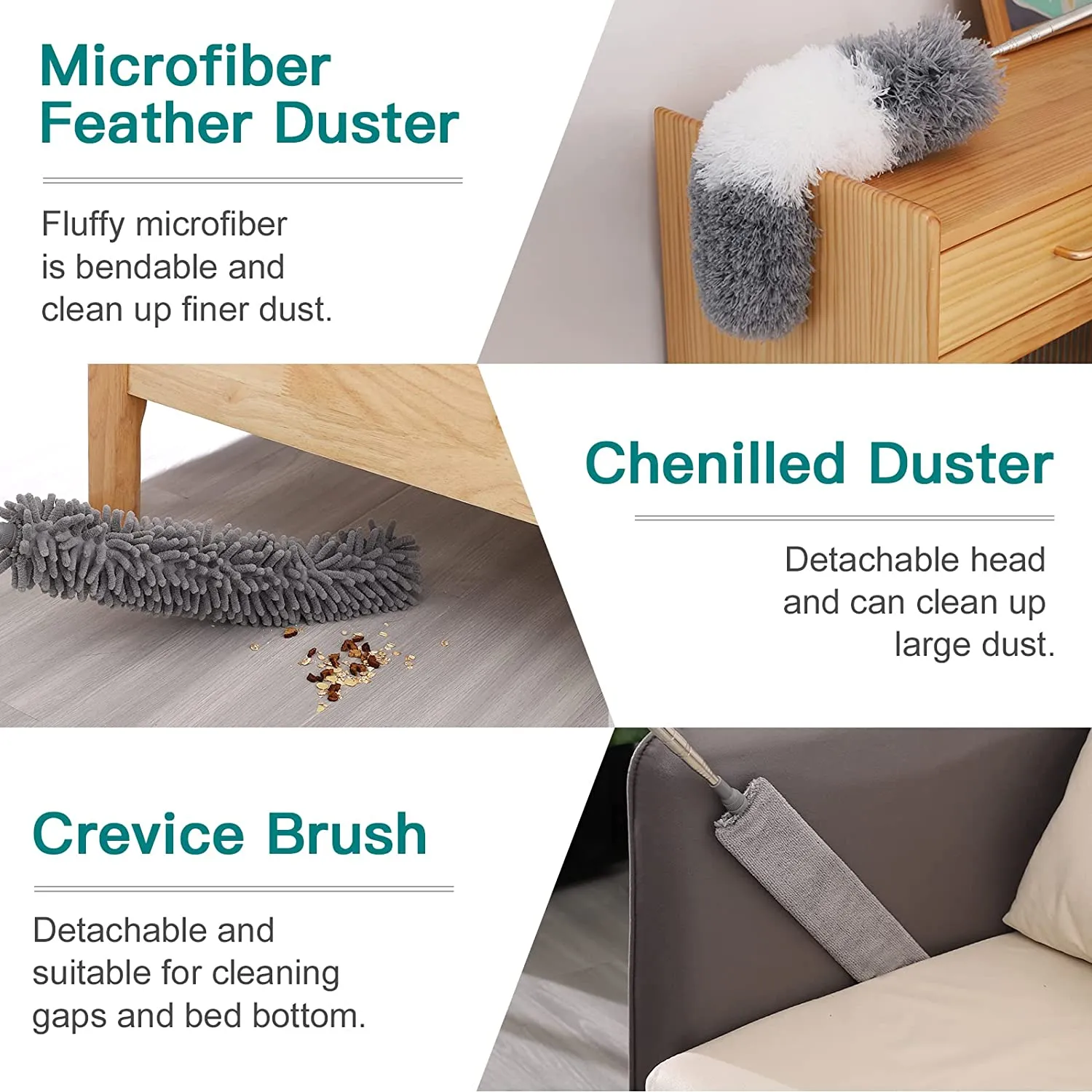 happylost17 3 in 1 Microfiber Dusters Detachable with Extension Pole 30-100" Duster Cleaning Kit