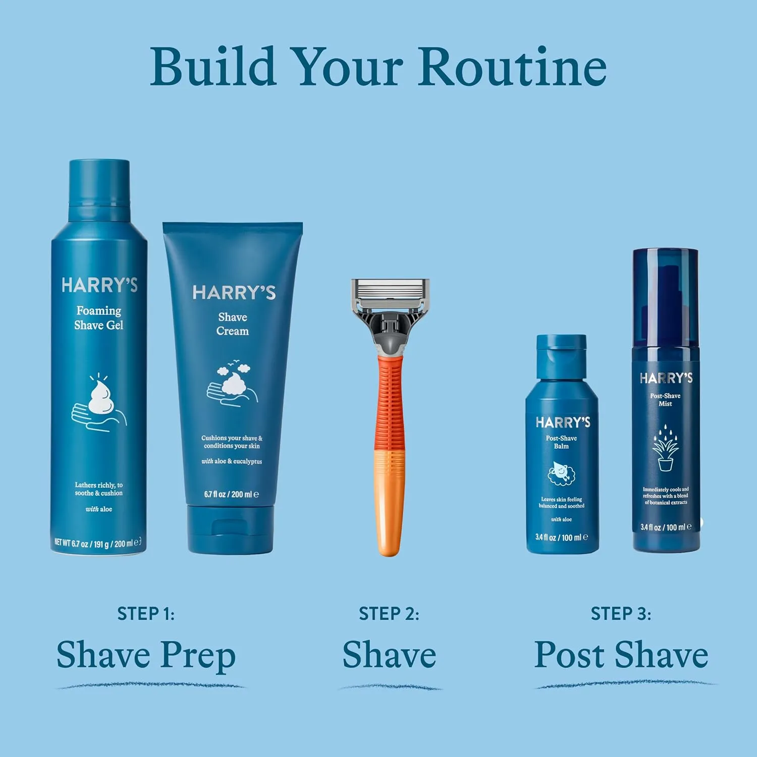 Harry's Shaving Kit for Men - Razor Handle, 3 Razor Blade Refills, Foaming Shave Gel, and Travel Blade Cover - Ember