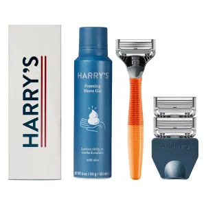 Harry's Shaving Kit for Men - Razor Handle, 3 Razor Blade Refills, Foaming Shave Gel, and Travel Blade Cover - Ember
