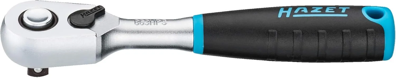 HAZET 863HPS HiPer fine-tooth reversible ratchet 1/4″, 4.57 inches length, safety lock, small actuation angle 4 degrees, for tight installation spaces, 74 ft.lbs./100Nm torque