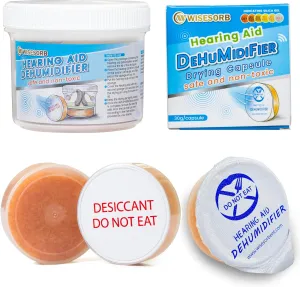 Hearing Aid Dryer, Hearing Aid Dehumidifier, Hearing Drying Jar and Dehumidifier Set (1 Container and 2pcs × 30g Capsules)
