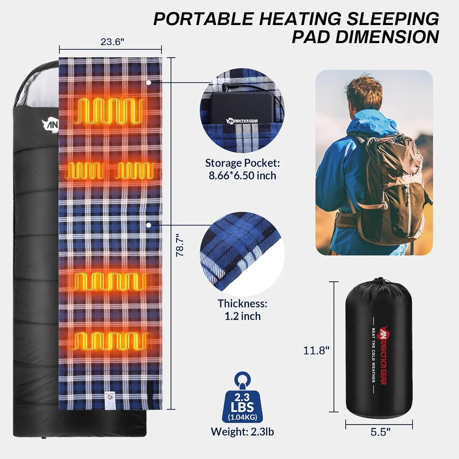 Heated Sleeping Bag Liner, 5 Heated Zones with 16000mAh 12V Battery Heated Pad, Electirc Sleeping Bag Heater for Cold Weather Camping Backpacking or Hiking