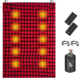 Heated Sleeping Bag pad, Heated Sleeping Bag Liner, 5 Heating Zones, Multi USB Power Supported, Operated by Battery Power Bank or Other USB Power Supply, with 2pcs 20000mah Battery.