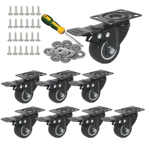 Heavy Duty 2" Swivel Casters with Brake, Locking Casters, Polyurethane Wheels - 8Pack (Black)