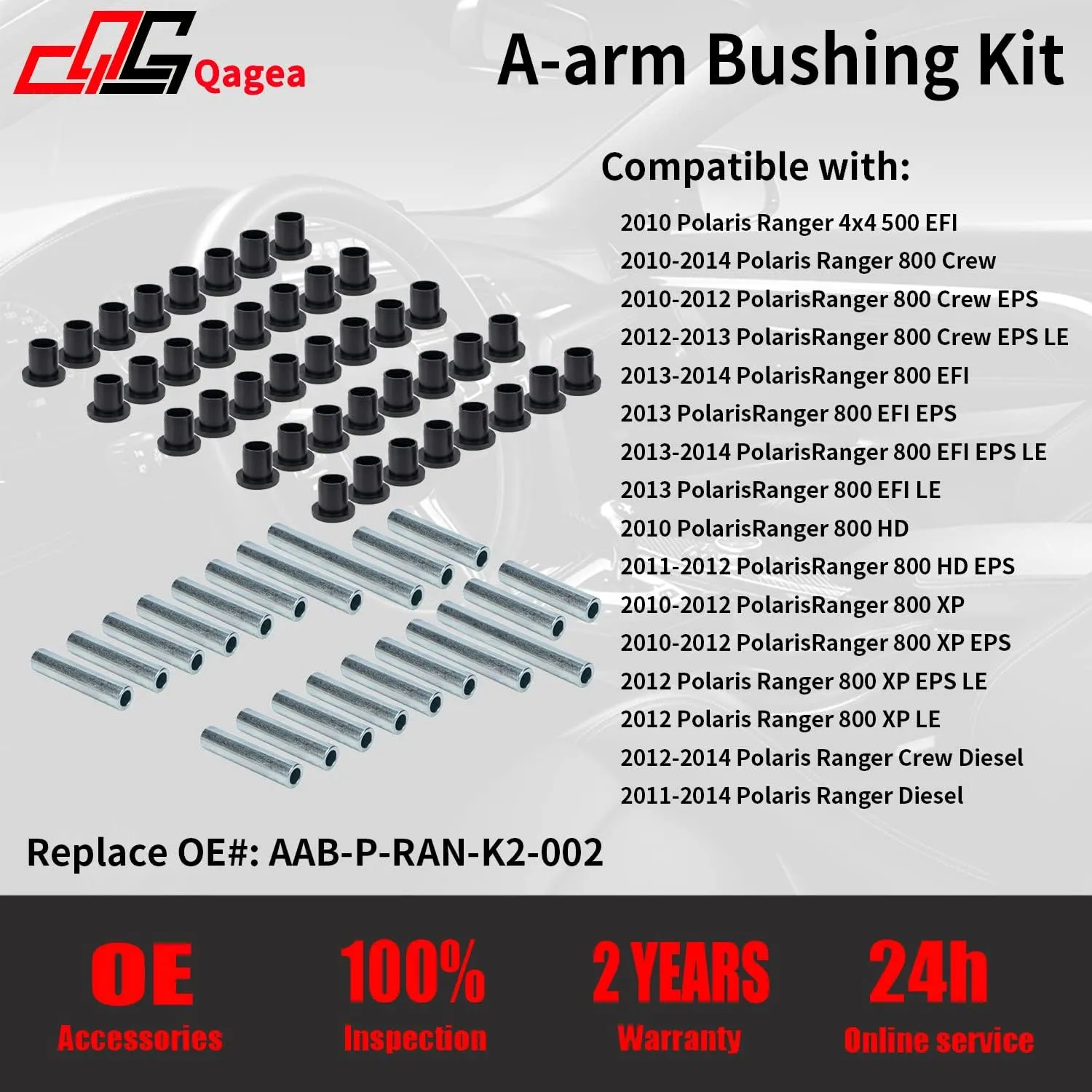 Heavy Duty A-Arm/UHMW Control Arm Bushing Kit Replacement for 2010-2014 Polaris Ranger Full Size XP 800 Replaces AAB-P-RAN-K2-002