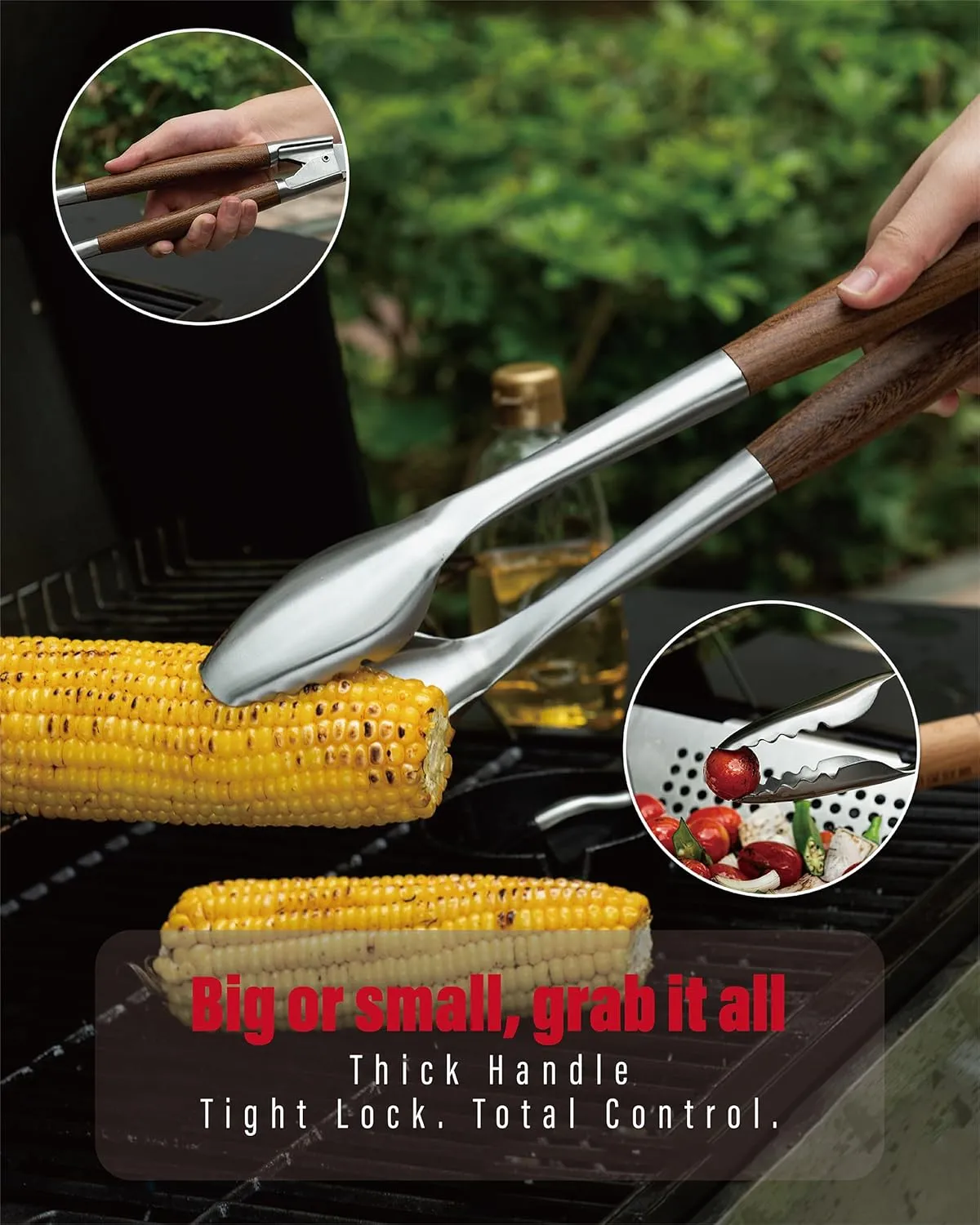 Heavy-Duty ​Dikela Wooden BBQ Grilling Tools Set. Extra Thick Stainless Steel Multi-Function Spatula, Fork & Tongs | Essential Accessories for Barbecue & Grill. Ideal Gift for Father