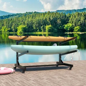 Heavy-Duty Freestanding Kayak Storage Rack for 2 Kayaks - Adjustable Canoe & SUP Stand with Lockable 360° Wheels, Rust-Proof Steel Construction for Garage, Dock & Outdoor Use