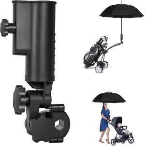 Heavy Duty Golf Push Cart Umbrella Holder, 180° Adjustable Aluminium Alloy Base Strong Windproof, Universal Umbrella Attachment Stand for Stroller, Golf Cart, Wheelchair, Bike, Beach Chair