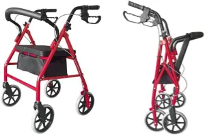 Heavy-Duty Wheeled Walker with Seat and Backrest, Adjustable Height Mobility Rollator for Seniors, Padded Seat, Storage Bag, 360° Swivel Wheels, Indoor/Outdoor Use (Black & Red)