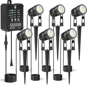 HIBOITEC Low Voltage Landscape Lighting with Transformer Photocell Sensor and Timer Spotlights Kit 52FT ETL Approved Wire Dimmable Waterproof 2700K for House Yard Trees Garden Plants Outdoor 6 Packs